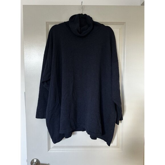 Eskandar 100% Cashmere Raglan-Sleeve Scrunch-Neck Sweater (Long) Navy One Size - Picture 1 of 8